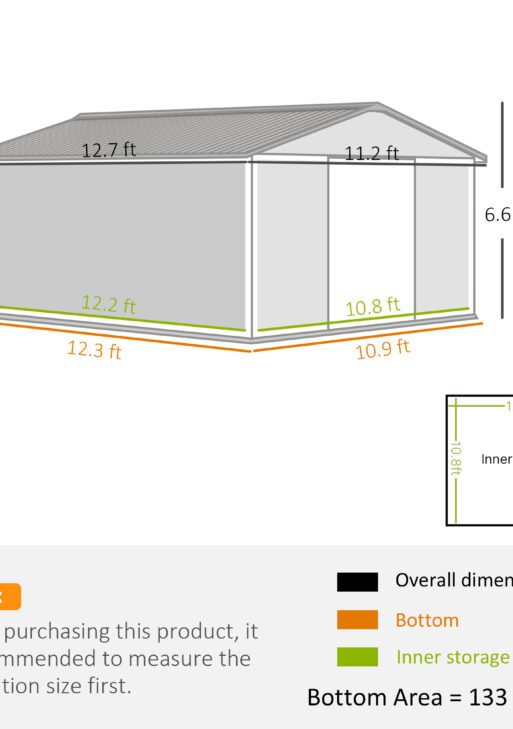 11' x 13' Garden Metal Shed, Storage Shed Utility Storage with Double Locking Doors for Bike, Yard Tools, Dark Gray