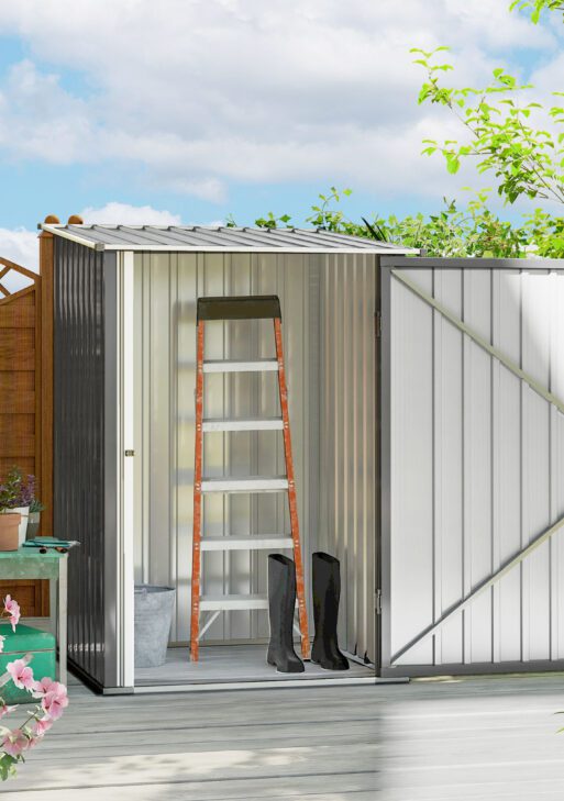 Outdoor 3.3' x 3.4' Lean-to Garden Storage Shed, Galvanized Steel Tool House with Lockable Door for Patio, Gray