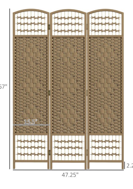 3 Panel Folding Room Divider Portable Privacy Screen Wave Fiber Room Partition for Home Office Natural
