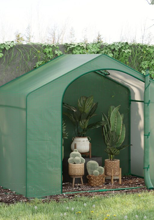 6' x 3' x 5' Portable Walk-in Greenhouse, PE Cover, Steel Frame Garden Hot House, Zipper Door, Top Vent for Flowers, Vegetables, Saplings, Tropical Plants, Green