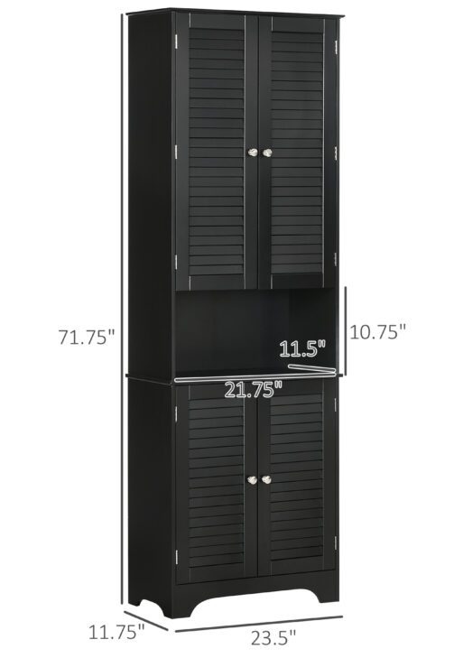 Tall Narrow Bathroom Storage Cabinet with Doors and Shelf Adjustability, Freestanding Linen Cabinet with 2 Cabinets and Countertop, Black
