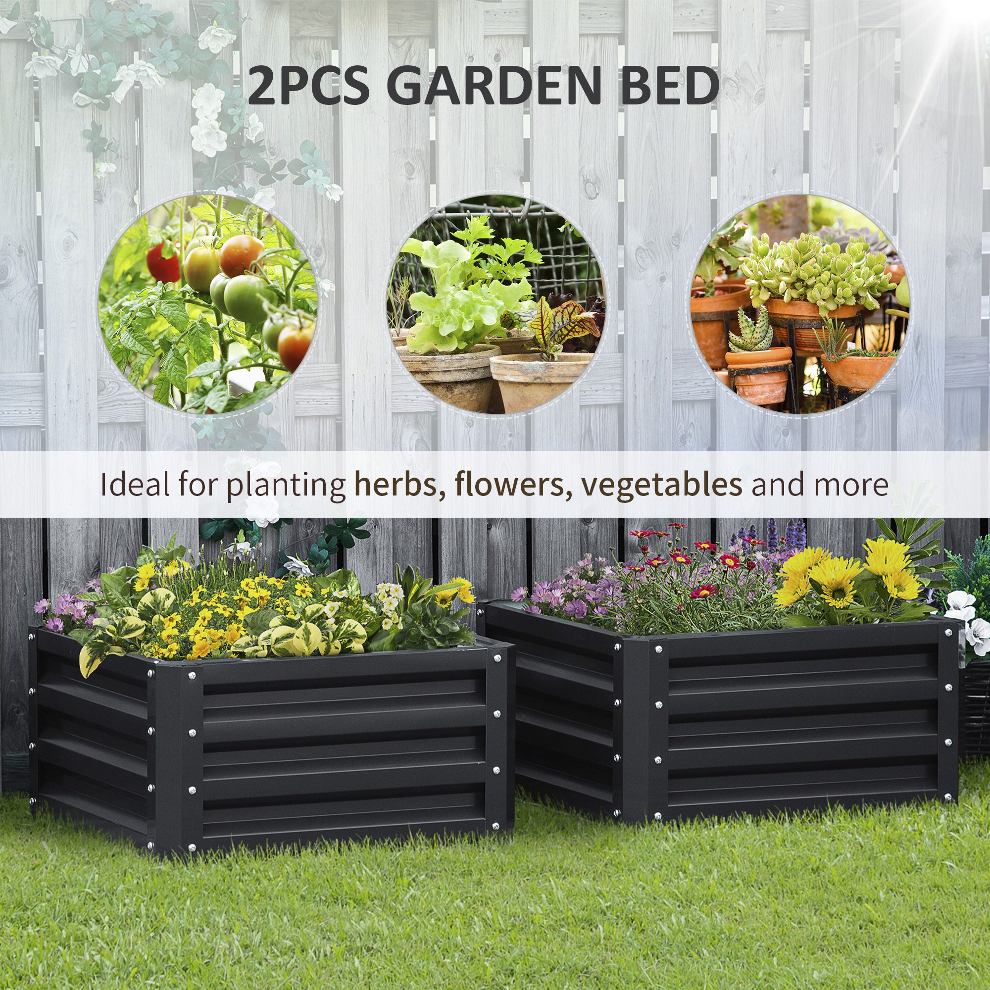 2pc 23.5" Elevated Herb & Vegetable Planting Box Kit w/ Versatile Uses, Dark Gray - Image 2
