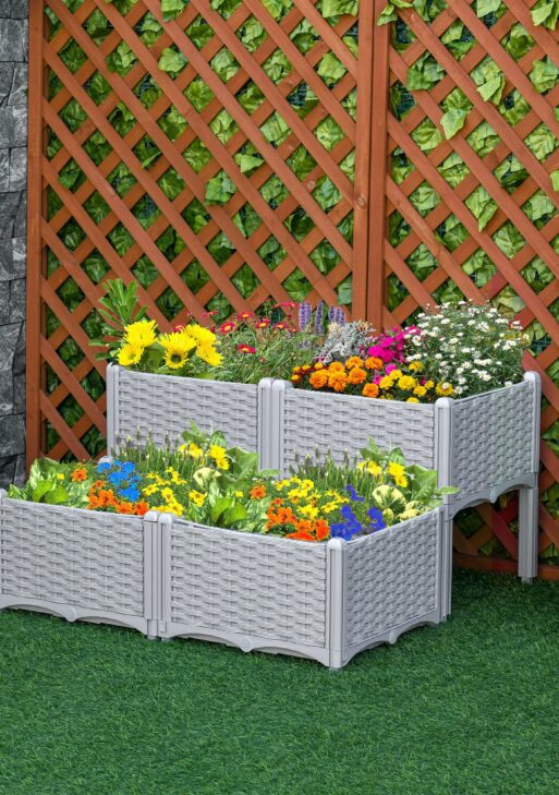 4-Piece Raised Garden Bed with Legs, Self-Watering Planter Box Raised Bed to Grow Flowers, Herbs & Vegetables, Gray