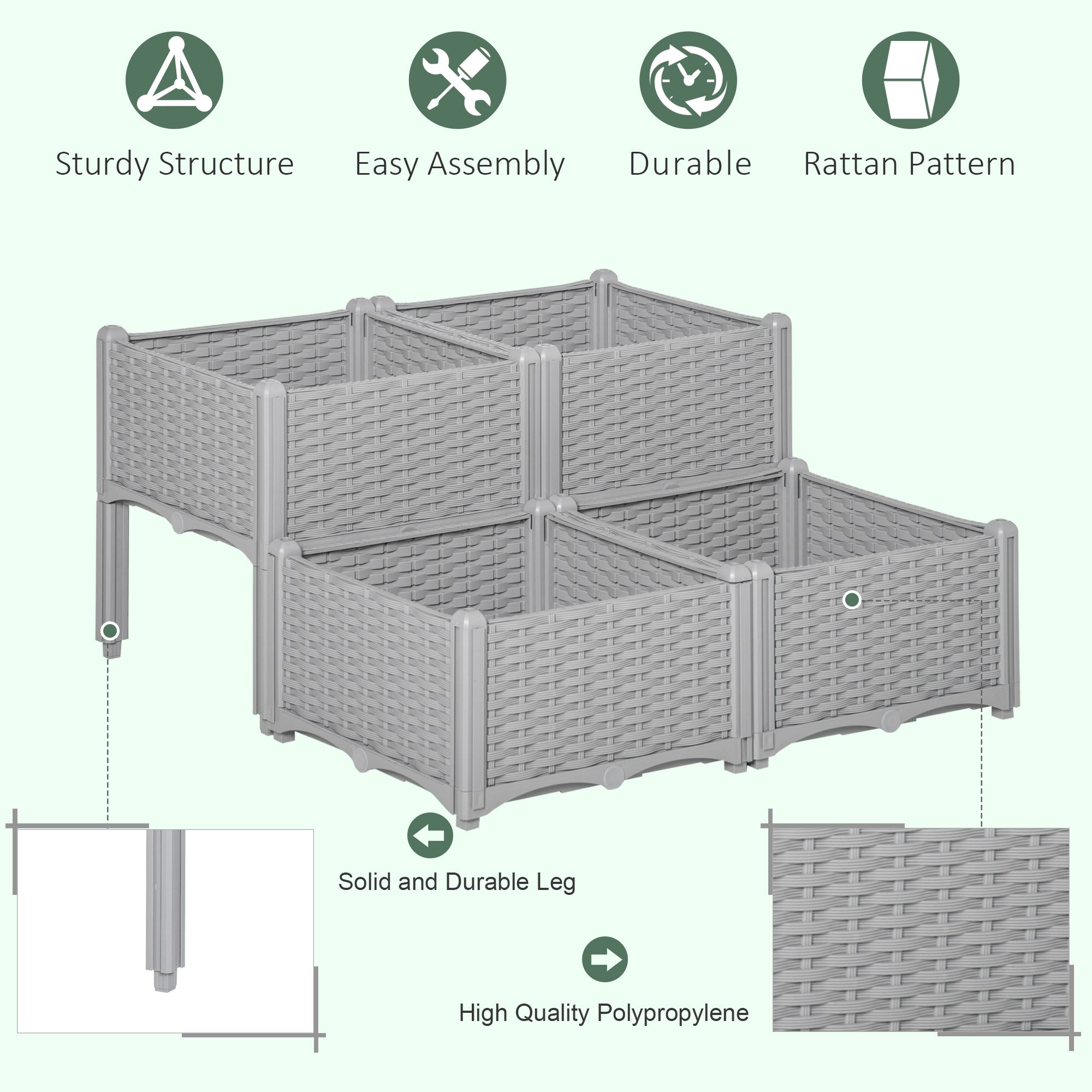 4-Piece Raised Garden Bed with Legs, Self-Watering Planter Box Raised Bed to Grow Flowers, Herbs & Vegetables, Gray - Image 2