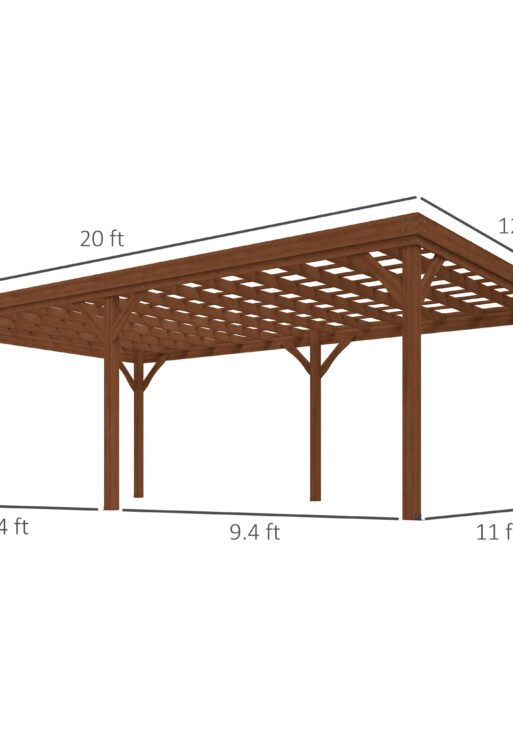 12' x 20' Outdoor Wooden Pergola, Grape Vine Gazebo with Concrete Anchors for Garden, Patio, Backyard, Deck, Brown