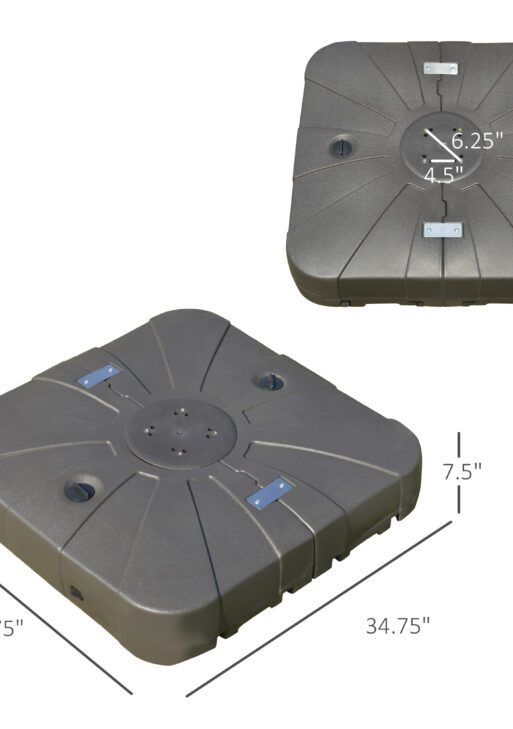 Square Cantilever Patio Umbrella Base with 4 Wheels for Easy Moving, Heavy Duty Umbrella Stand Weight, 330 lb Capacity Sand or 286 lb Capacity Water, Coffee