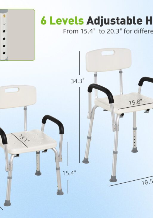 Shower Chair, Mobility Medical Grade Bath Chair, Adjustable Shower Bench with Removable Armrests for Seniors, Handicap, Disabled