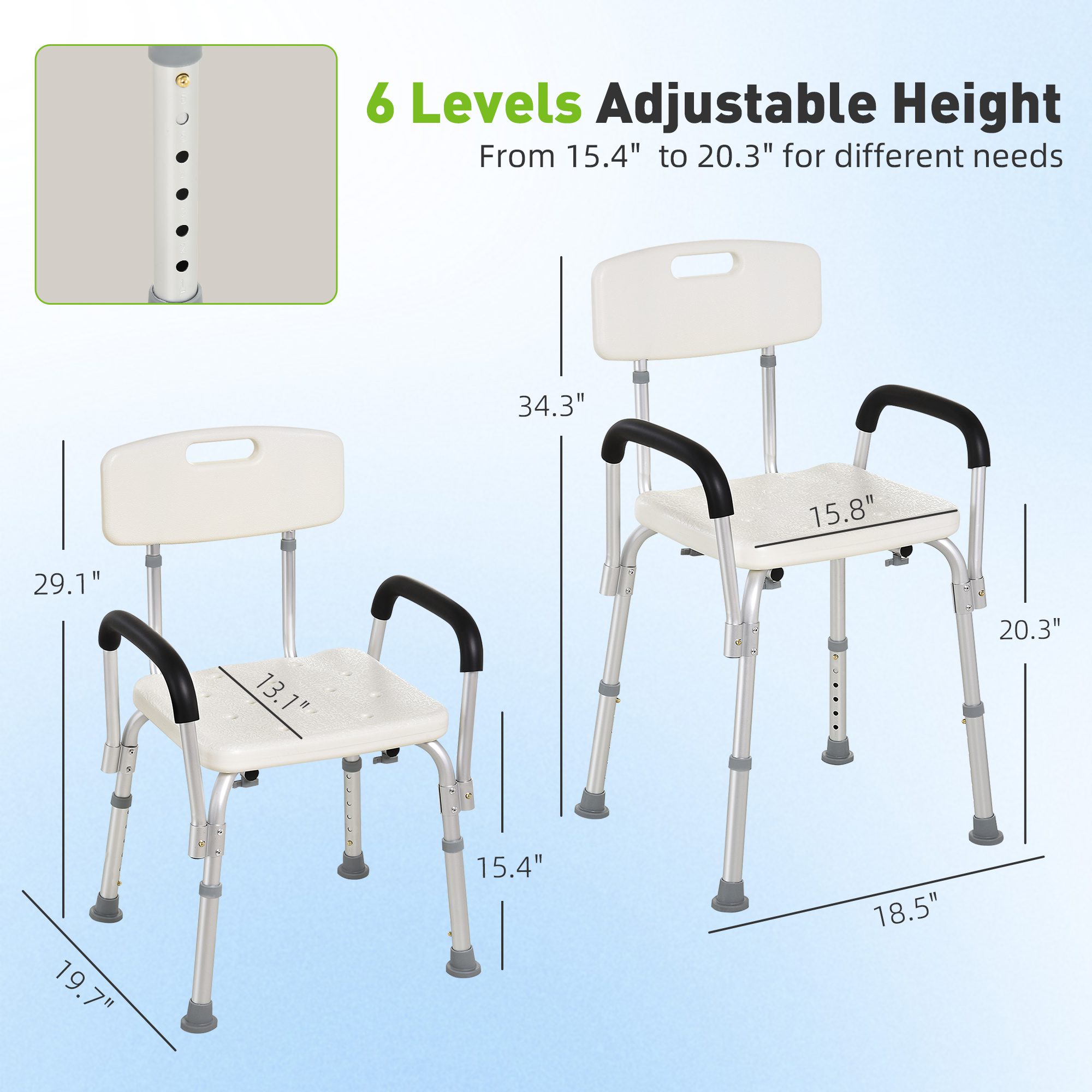 Shower Chair, Mobility Medical Grade Bath Chair, Adjustable Shower Bench with Removable Armrests for Seniors, Handicap, Disabled - Image 1