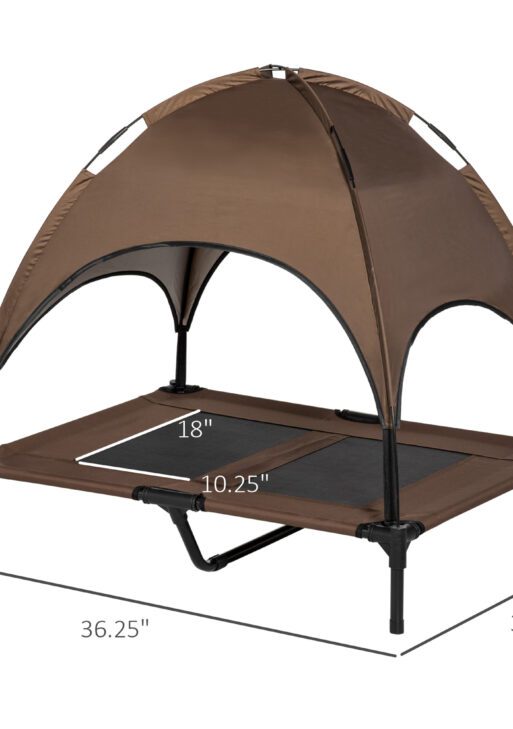 Elevated Portable Dog Cot Pet Bed with UV Protection Canopy Shade, 36 inch, Coffee