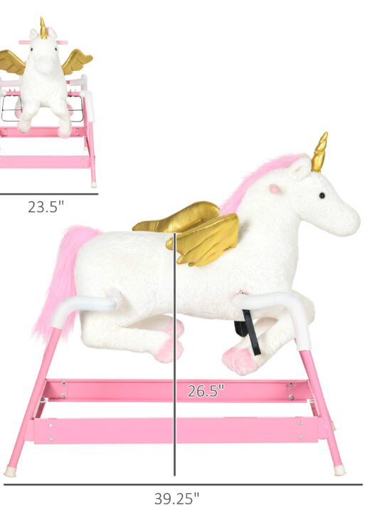 Kids Spring Rocking Horse Unicon, Ride on Horse for Girls and Boys with Animal Sounds, Plush Animal Ride-on Toy with Soft Feel, Interactive Toy for Kids, Pink