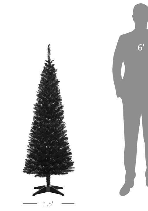 5' Artificial Pencil Christmas Tree, Slim Xmas Tree with 294 Realistic Branch Tips and Plastic Stand, Black