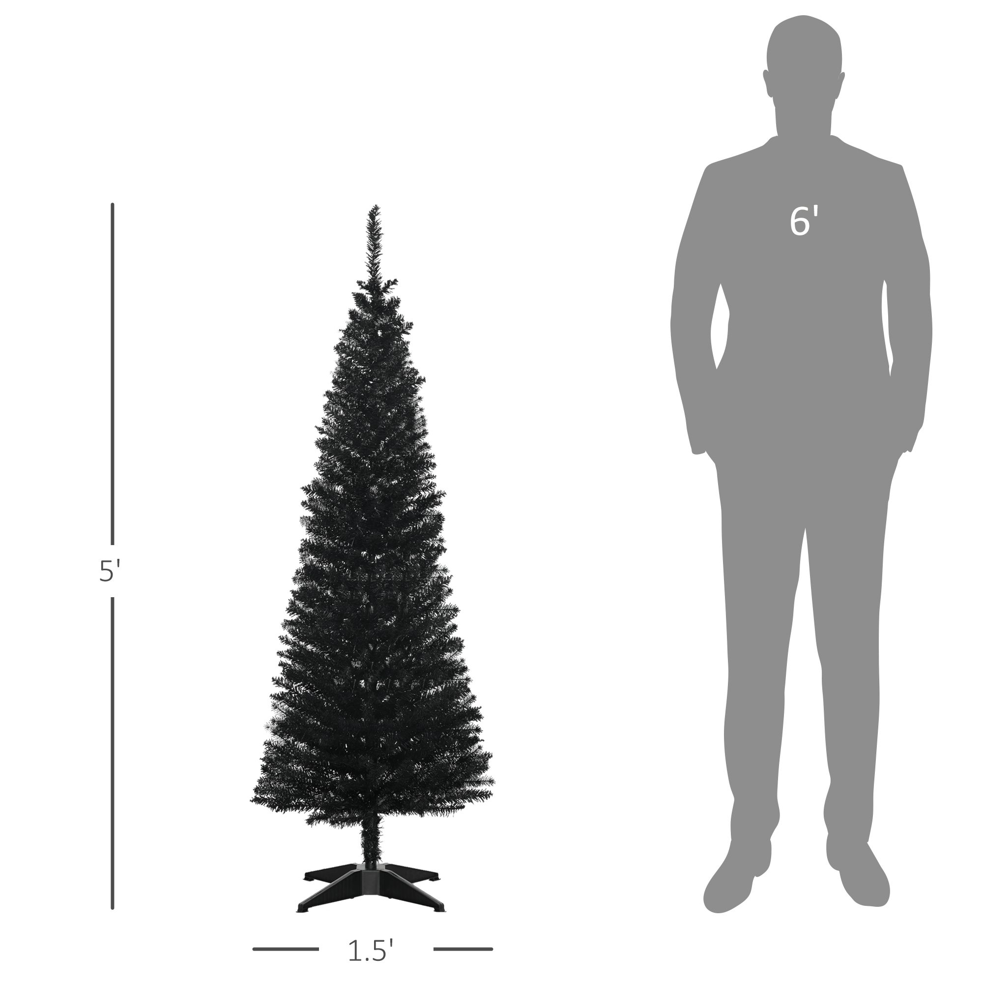 5' Artificial Pencil Christmas Tree, Slim Xmas Tree with 294 Realistic Branch Tips and Plastic Stand, Black - Image 1