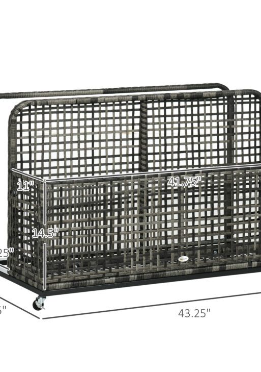 Pool Float Storage, Pool Caddy, with Wheels, 43.25" L x 22.5" W x 28" H, Dark Gray