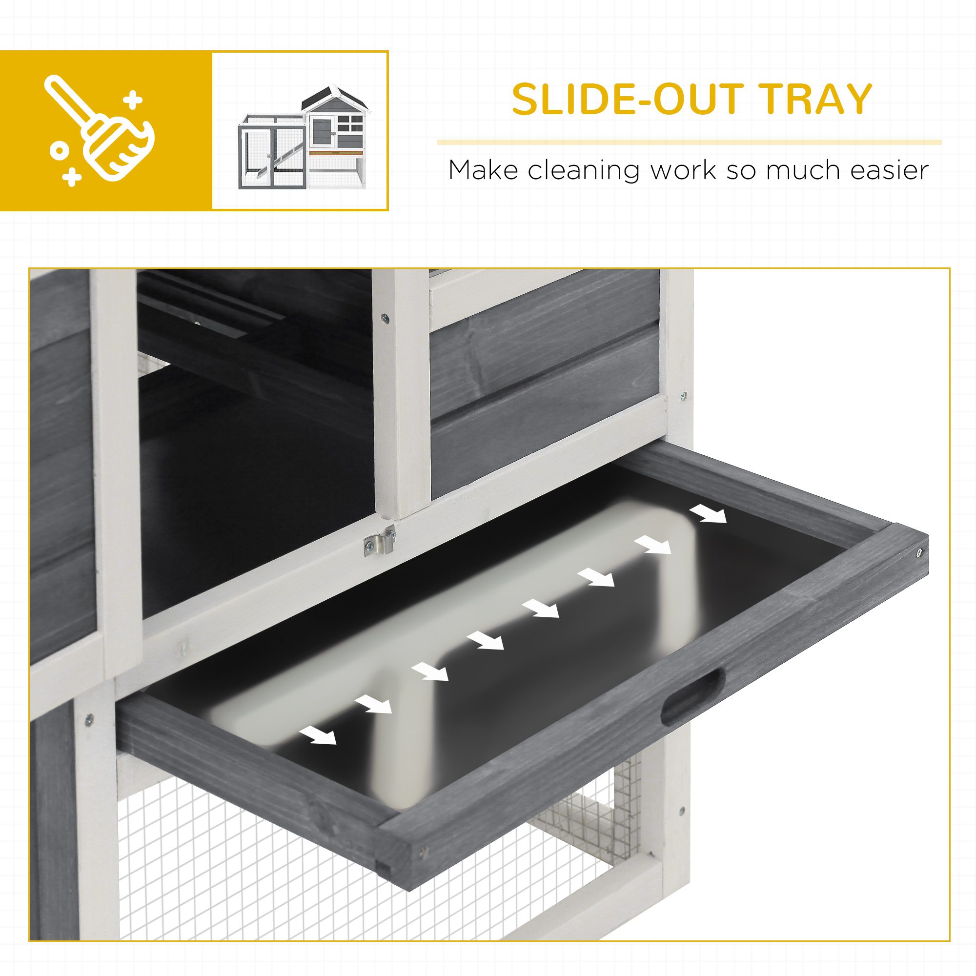 Indoor Rabbit Enclosure, 48" Weatherproof Wooden Rabbit Hutch, with Slanted Asphalt Roof & Fun Outdoor Run for Bunnies & Ferrets - Gray - Image 4