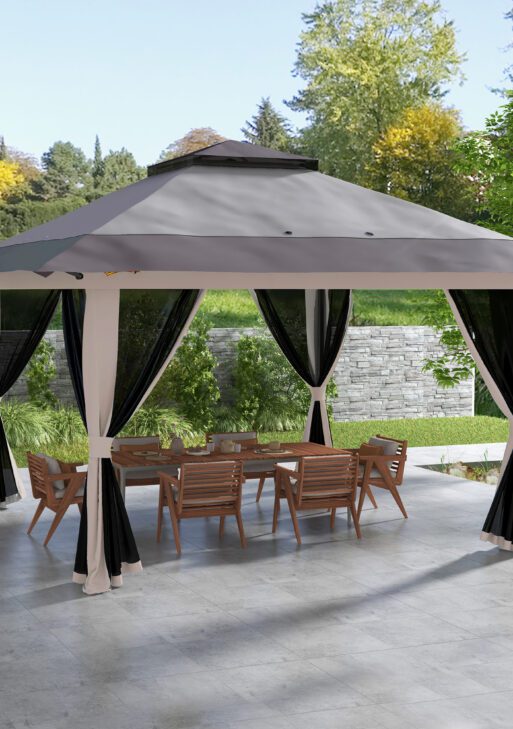 13' x 13' Pop Up Gazebo Instant Canopy Tent Shelter with 2-Tier Roof, Carry Bag, Wight Bags for Outdoor, Garden, Gray