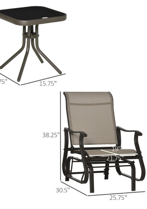 Outdoor Gliding Chairs Set Durable Compact for Patio, Bistro Tea Time, Perfect for Couples & Families, Gray