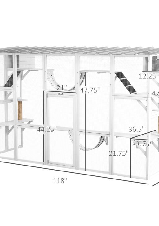 Cat Window Box , Large Catio with Shelves & Bridges, Outside Enclosure for Multiple Cats, White
