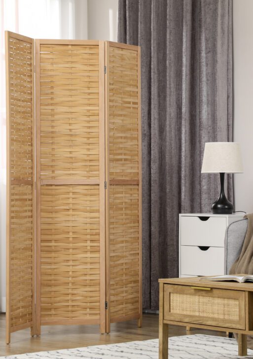 Hand Woven Room Divider, 3 Panel Bamboo Folding Privacy Screen for Home Office, 47.25"x67"x0.75", Natural