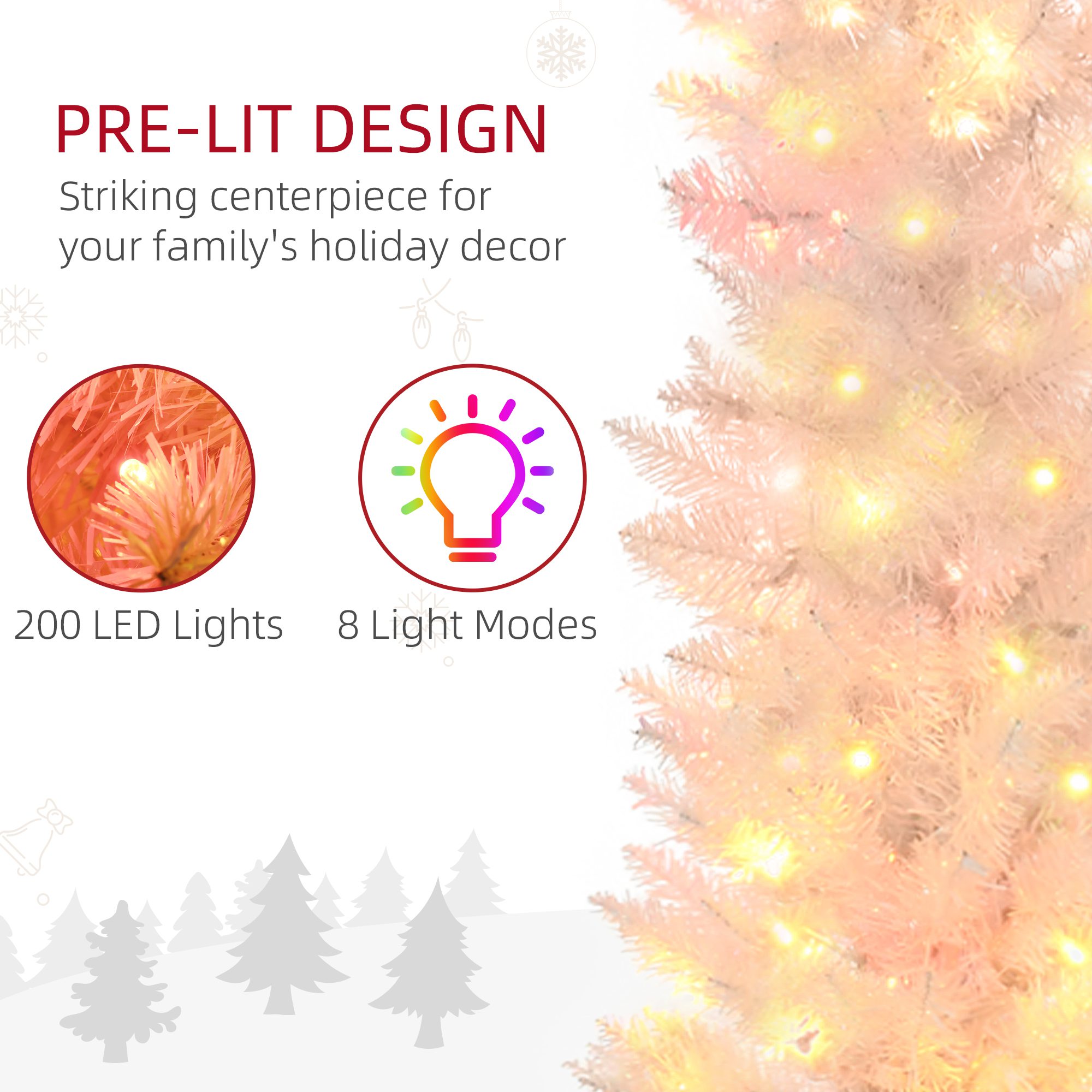 6' Prelit Christmas Trees, Pencil Artificial Christmas Tree with Colorful Surface Branches, Colorful LED Lights, White - Image 4