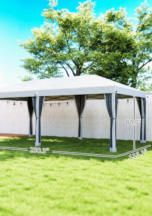 10' x 20' Pop Up Canopy Tent with Netting, Heavy Duty Instant Sun Shelter, Large Tents for Parties with Carry Bag for Outdoor, Garden, Patio, Cream White