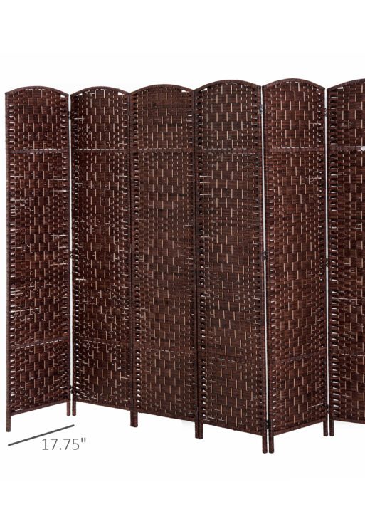Room Divider, 6 Panel Folding Privacy Screen, 6FT Tall Portable Wicker Weave Partition Wall Divider for Bedroom, Home Office, Brown