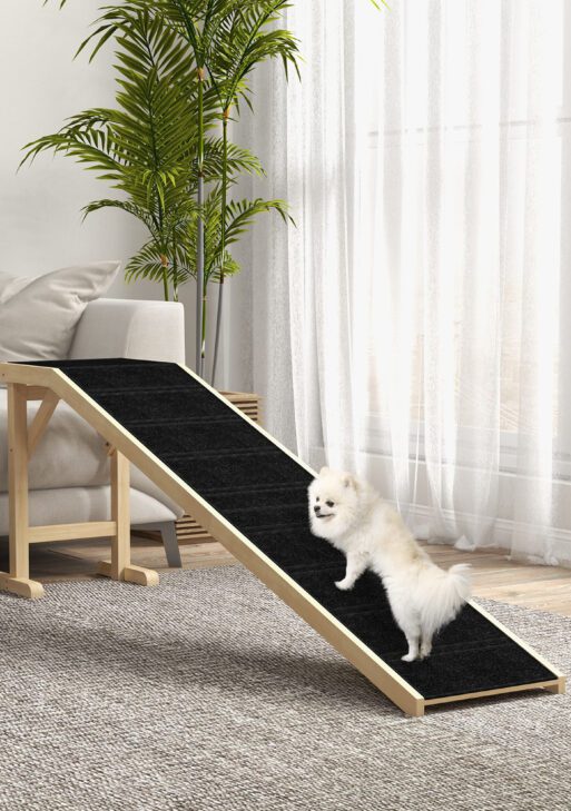 Dog Ramp for Bed, Pet Ramp for Dogs with Non-Slip Carpet and Top Platform, 74" x 16" x 25", Natural