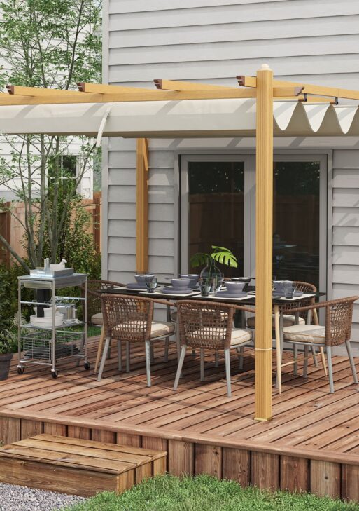 10' x 10' Retractable Pergola Canopy, Aluminum Pergola Sun Shade Shelter for Garden, Patio, Backyard, Deck, Cream