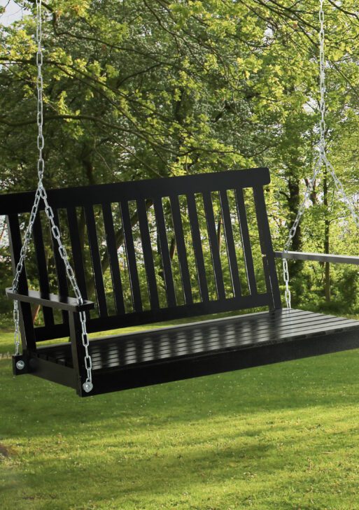 2-Seater Hanging Porch Swing Outdoor Patio Swing Chair Seat with Slatted Build and Chains, 440lbs Weight Capacity, Black