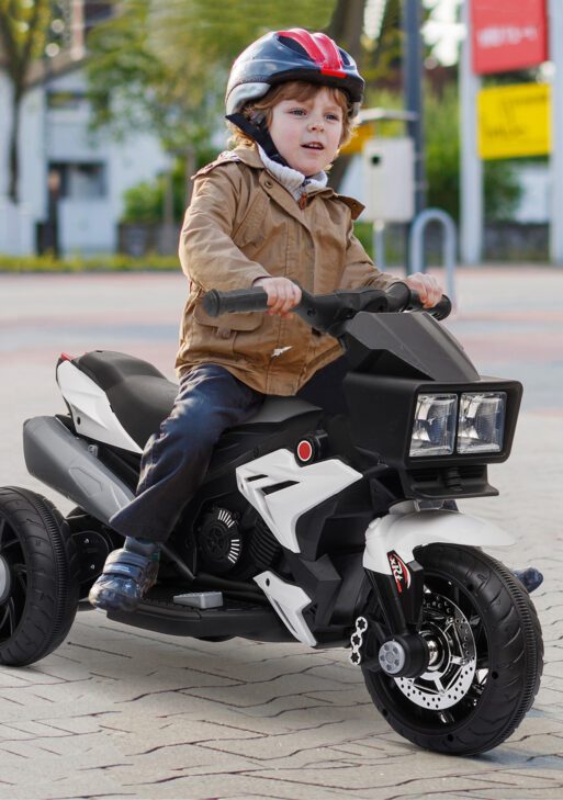 6V Kids Motorcycle Toddler Ride-on Toy, High-Traction Battery-Operated Mini Electric Motorbike with Forward/Reverse Switch, Music, Headlights, Horn, White