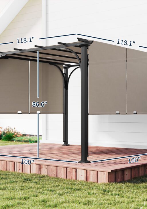 10' x 10' Patio Pergola with Weather-Resistant Steel Frame, Backyard Sun Shade Canopy Cover Shelter for Porch Party, Garden, Grill Gazebo, Beige