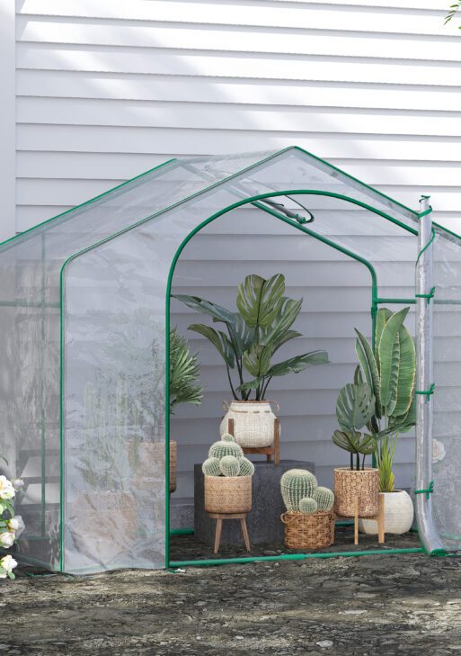 6' x 3' x 5' Portable Walk-in Greenhouse, Plastic Cover, Steel Frame Garden Hot House, Zipper Door, Top Vent for Flowers, Vegetables, Saplings, Tropical Plants, Clear
