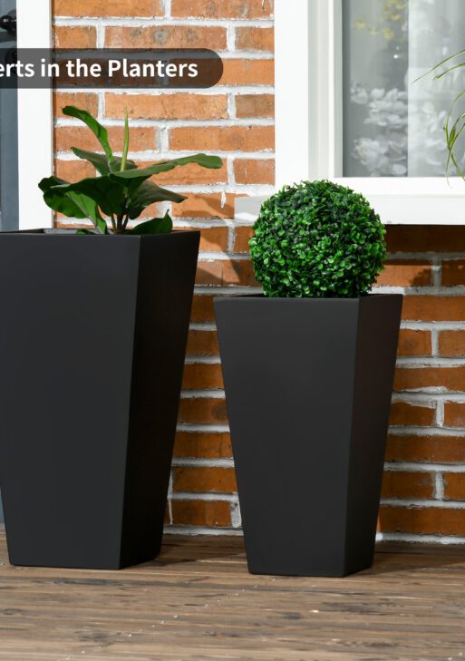 2-Pack Outdoor Planter Set, Flower Pots with Drainage Holes, Durable & Stackable Plant Pot, 22in & 18in, for Porch, Entryway, Patio, Yard, Garden, Black