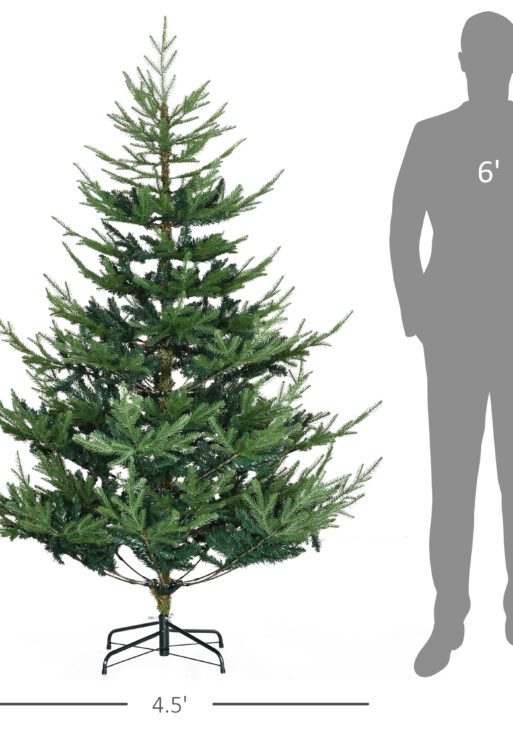 6 Foot Artificial Christmas Tree, Nordic Pine Hinged Xmas Tree with 795 Realistic Branches, Wide Steel Base, Auto Open, Green