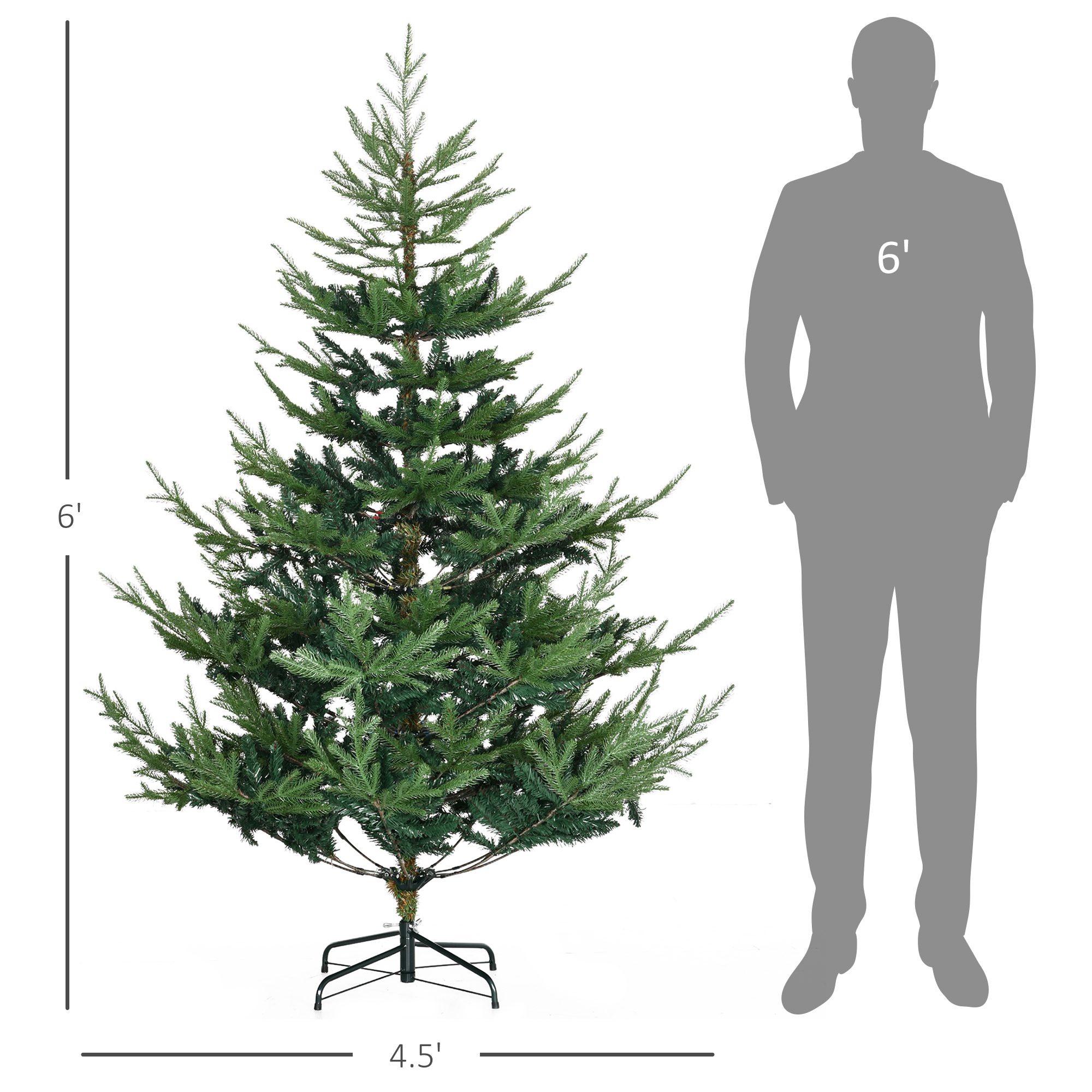 6 Foot Artificial Christmas Tree, Nordic Pine Hinged Xmas Tree with 795 Realistic Branches, Wide Steel Base, Auto Open, Green - Image 1