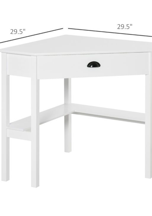 Corner Desk, Triangle Computer Desk with Drawer and Storage Shelves for Small Spaces, Home Office Workstation for Living Room, or Bedroom, White