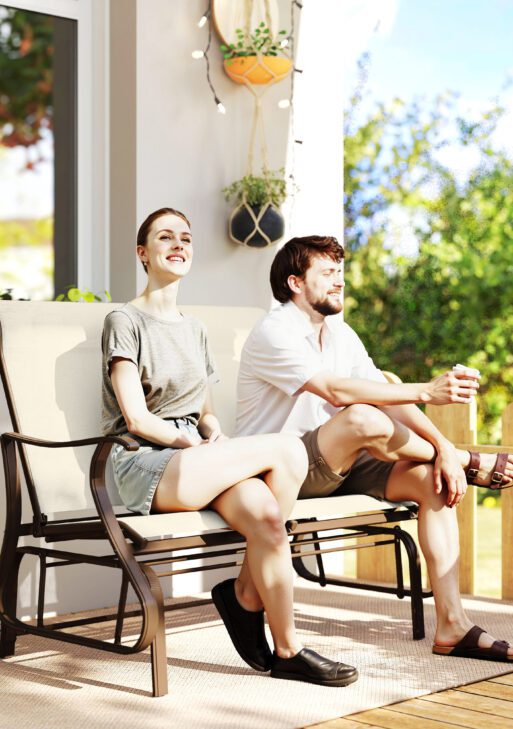 2-Person Outdoor Glider Bench, Patio Glider Loveseat Chair with Powder Coated Steel Frame，2 Seats Porch Rocking Glider for Backyard, Lawn, Garden and Porch, Beige