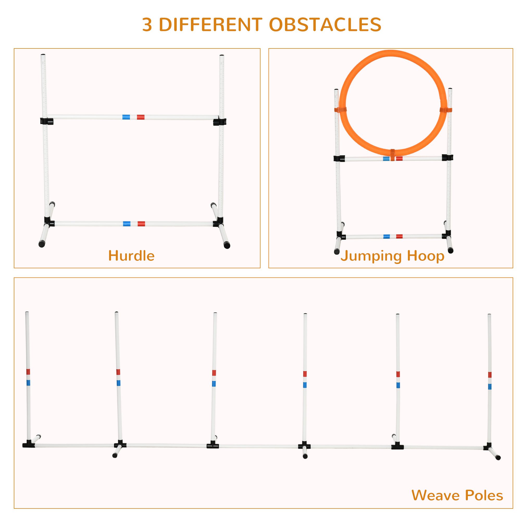 3PC Dog Agility Equipment Set, Obstacle Course Exercise for Dog Include Adjustable Hurdle, Hoop, Weave Poles and Carry Bag - Image 3