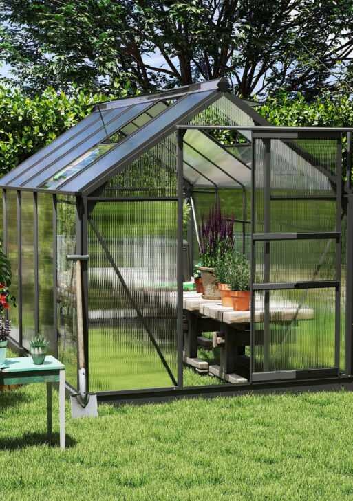 6' x 10' Greenhouse for Outdoors, Polycarbonate Greenhouse with Rain Gutter and Roof Vent, Aluminum Walk-in Green Houses for Outside for Patio Backyard Garden, Dark Green