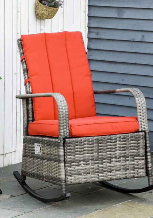 PE Rattan Rocking Recliner with Footrest, Red