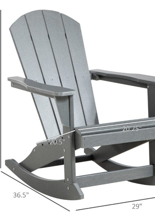 Outdoor Rocking Chair, HDPE Adirondack Porch Rocker Chair for Garden, Patio, Light Gray