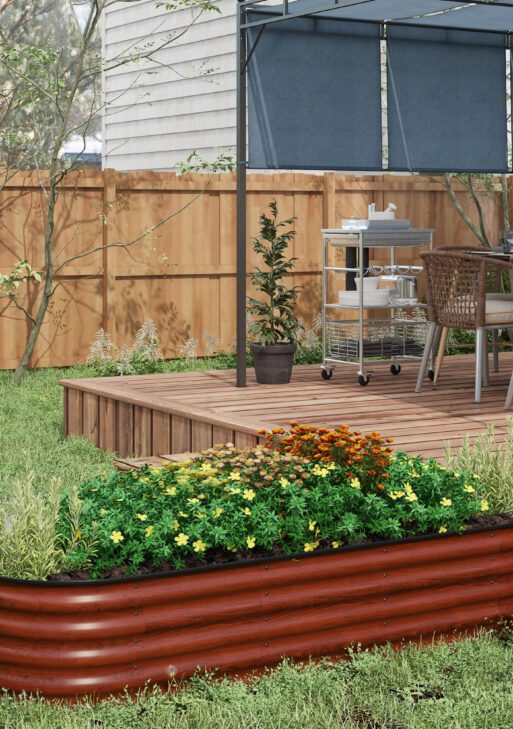 6.4' x 2' x 1.4' Galvanized Raised Garden Bed Kit, Metal Planter Box with Safety Edging, Brown