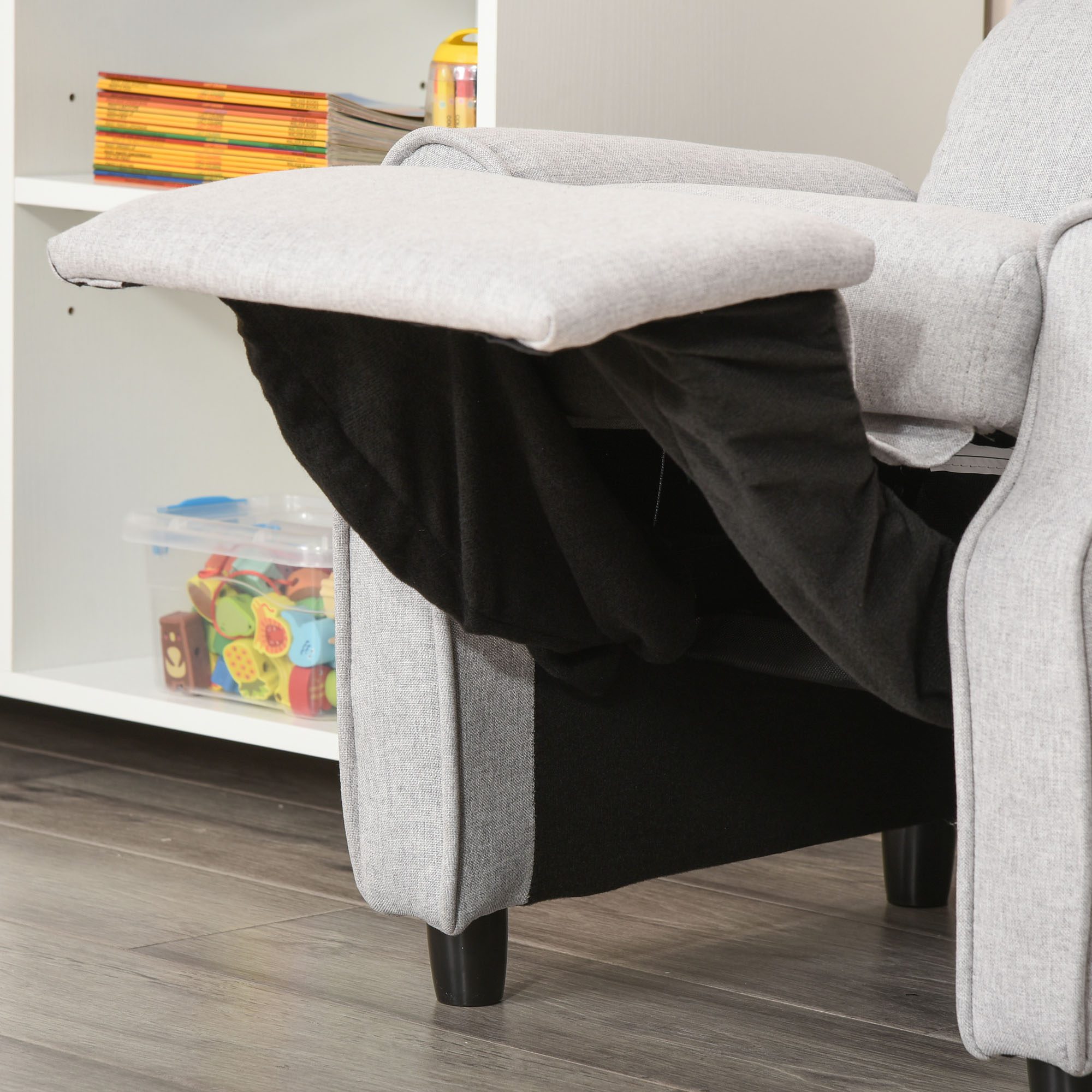 Kids Recliner Chair Children Sofa Angle Adjustable Single Lounger Armchair Gaming Chair with Footrest 2 Side Pockets for 3-5 Years, Light Grey - Image 6