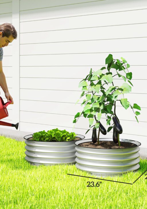 Set of 2 Raised Garden Bed, Metal Planter Box with Safety Edging, Easy-to-assemble Stock Tank 2'x2'x1' Silver