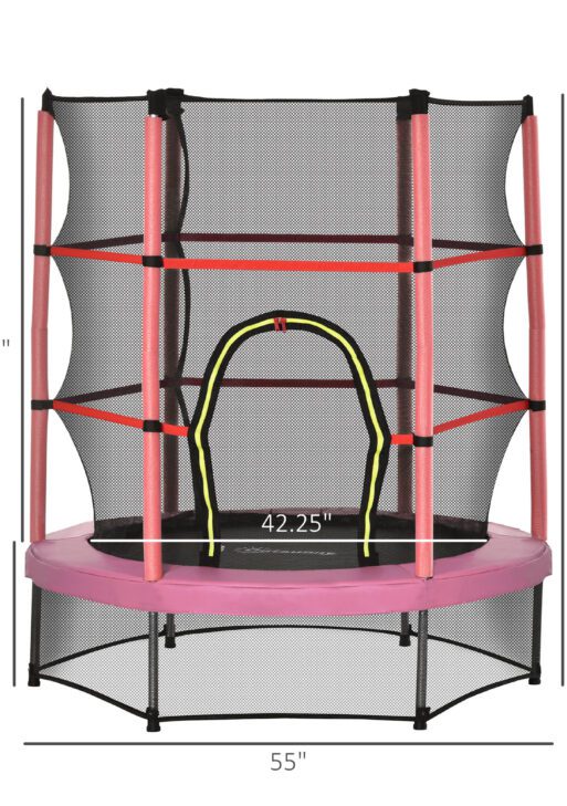 Φ5FT Kids Trampoline with Enclosure Net for Age 3 to 6 Years Pink