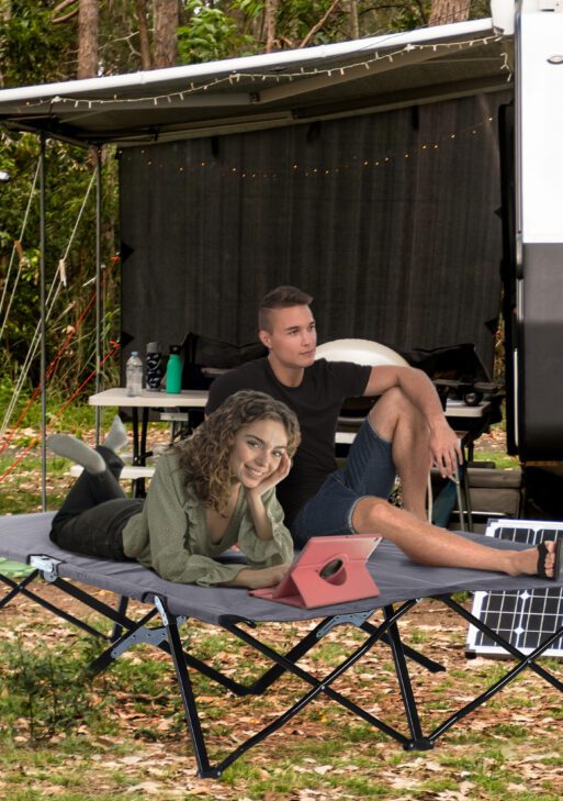 2 Person Folding Camping Cot for Adults, 50" Extra Wide Outdoor Portable Sleeping Cot with Carry Bag, Elevated Camping Bed, Beach Hiking, Grey