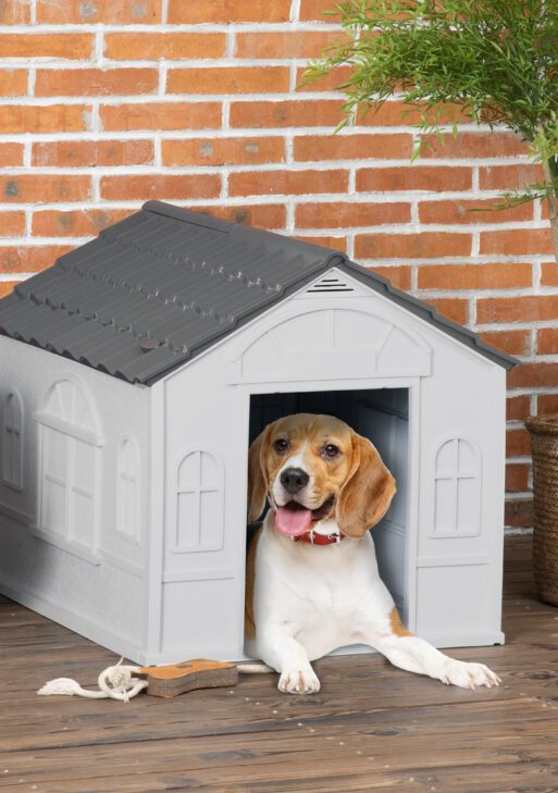 Pet House Water Resistant Puppy Shelter with Door for Indoor Outdoor, Easy to Assemble, for Small/Medium Dogs, Gray