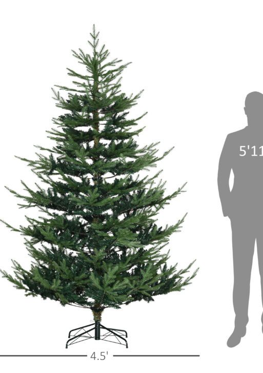7.5 Foot Artificial Christmas Tree, Nordic Pine Hinged Xmas Tree with 1218 Realistic Branches, Wide Steel Base, Auto Open, Green
