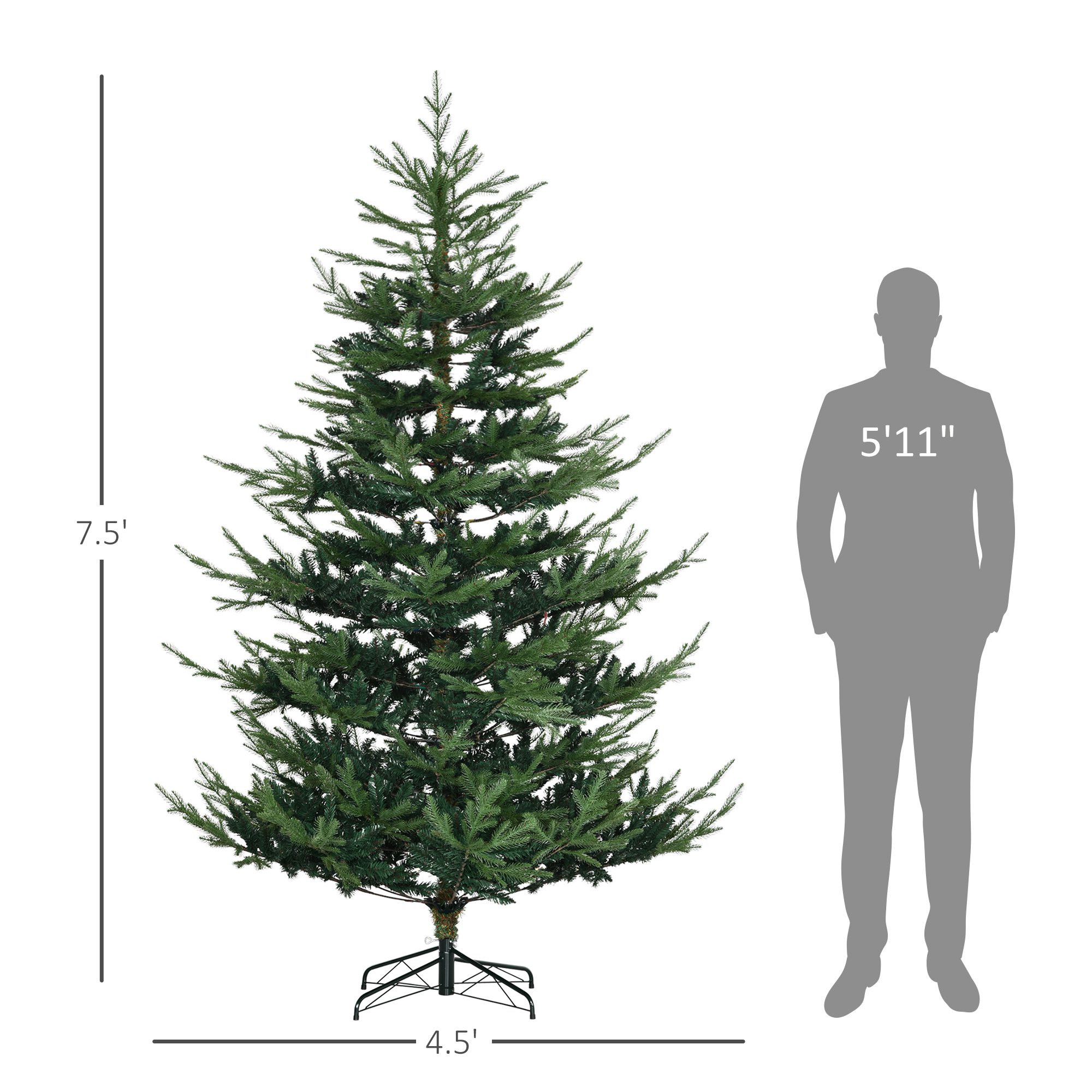 7.5 Foot Artificial Christmas Tree, Nordic Pine Hinged Xmas Tree with 1218 Realistic Branches, Wide Steel Base, Auto Open, Green - Image 1