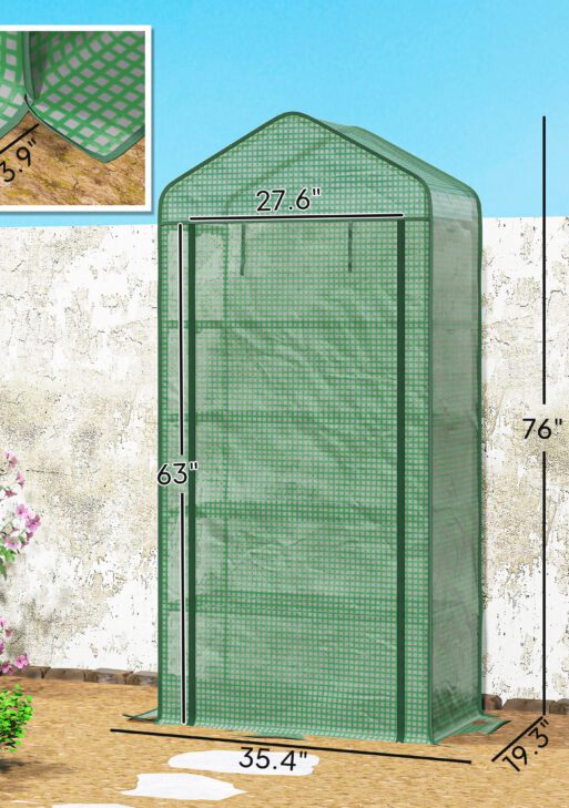 5 Tier Mini Greenhouse, Small Portable Greenhouse with PE Cover, Roll-Up Zippered Door, 76" x 35.4" x 19.3", Green
