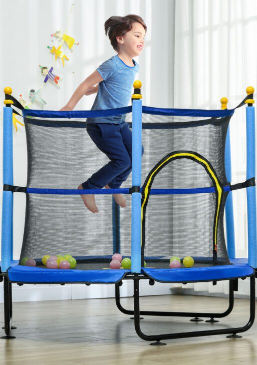 4.6' Trampoline for Kids with Safety Enclosure & Ball Pit, Blue